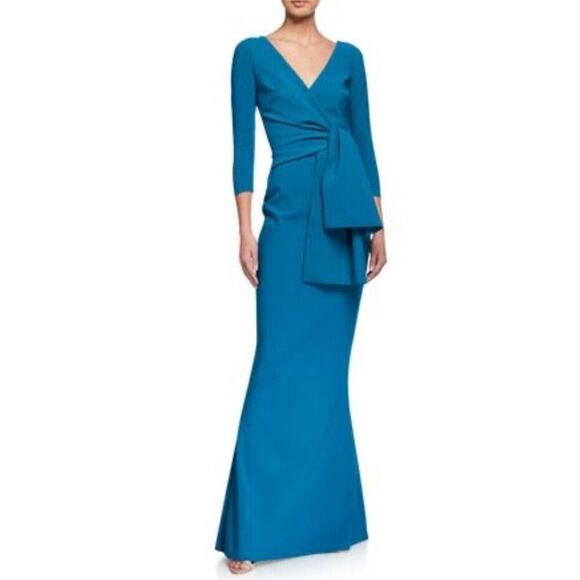 Eliza J Dresses & Skirts - Eliza‎ J Drape Bow Crepe Sheath Formal Dress Ocean Blue Gown Womens Size 8